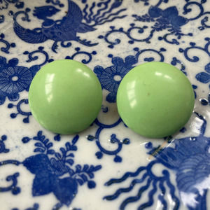 Lime Green Domed Button Circle Earrings